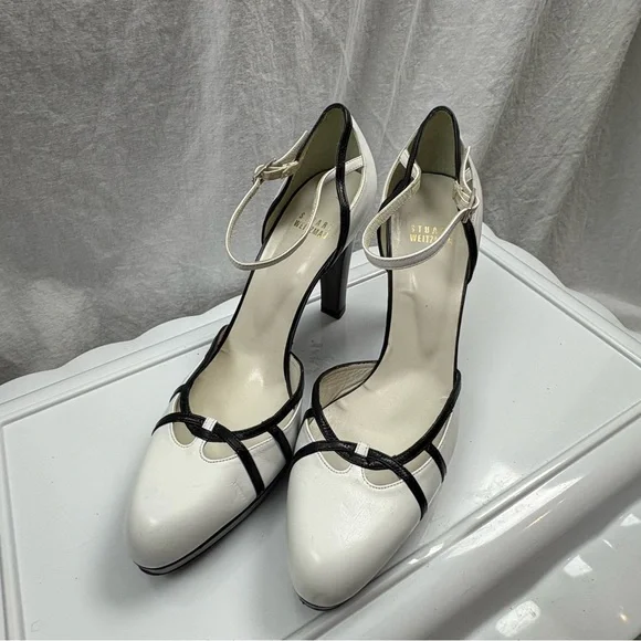 Stuart Weitzman White and Black High Heel Mary Jane 9.5 - Picture 3 of 9
